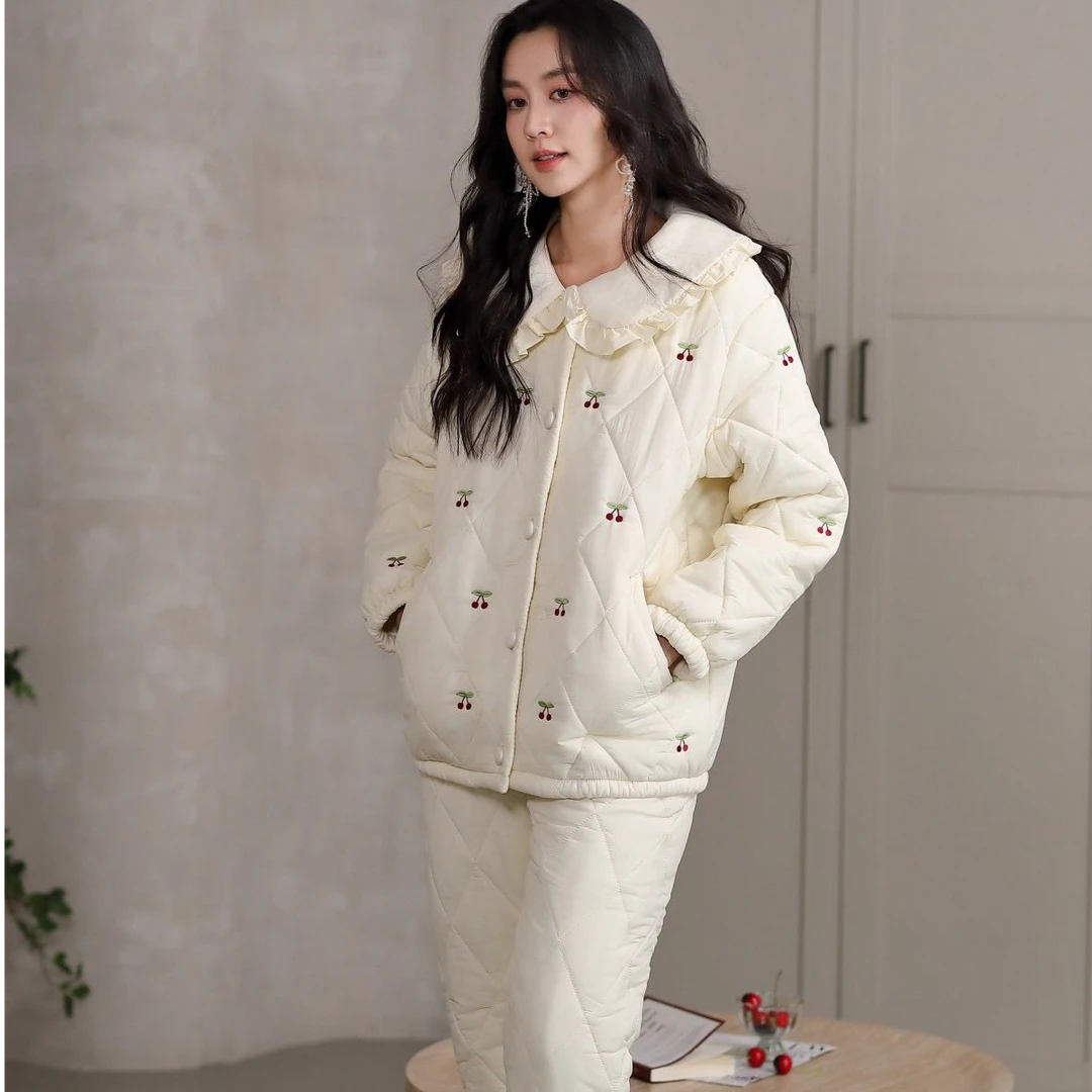 【0331安-樱桃】新三层夹棉冬超厚加绒加厚高端保暖家居服睡衣