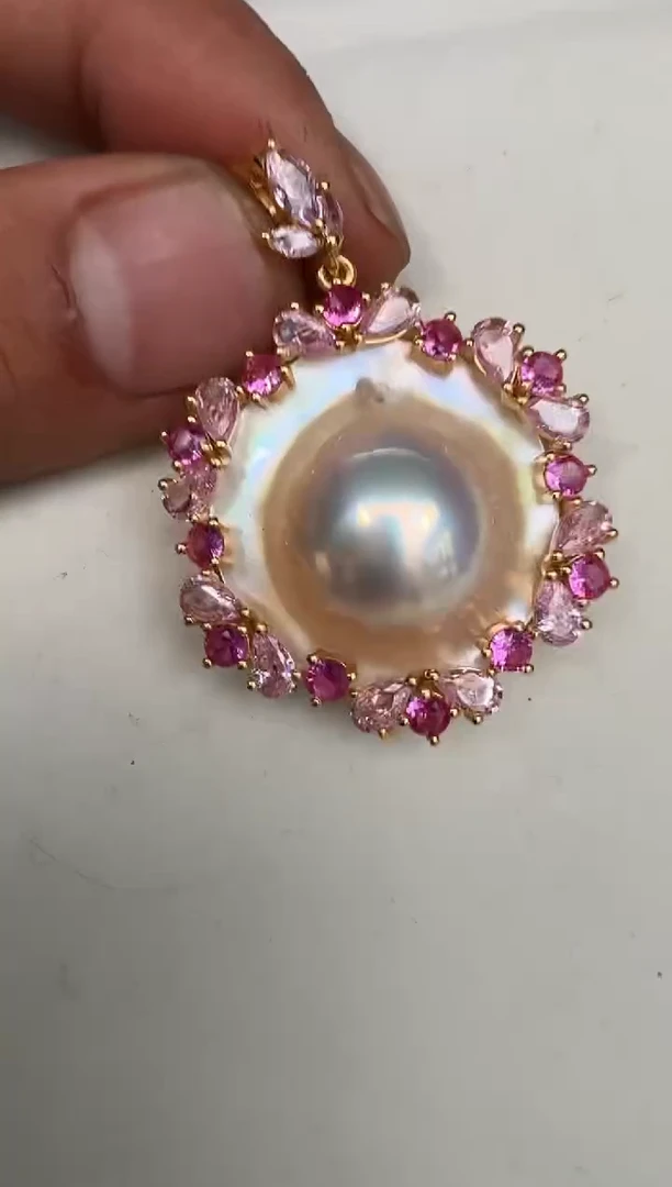 银S925镶嵌颈饰拼合珍珠（马贝珠）吊坠