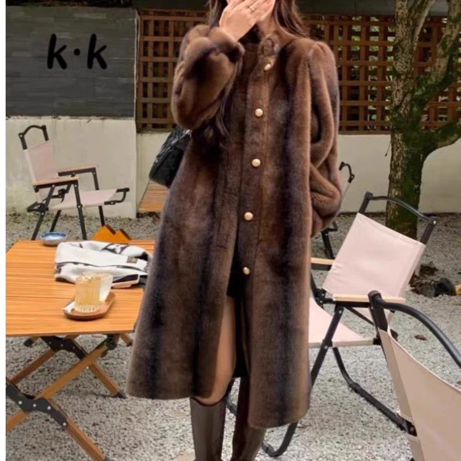 皮毛一体女外套长款冬季休闲立领韩版女款时尚百搭加厚保暖女装