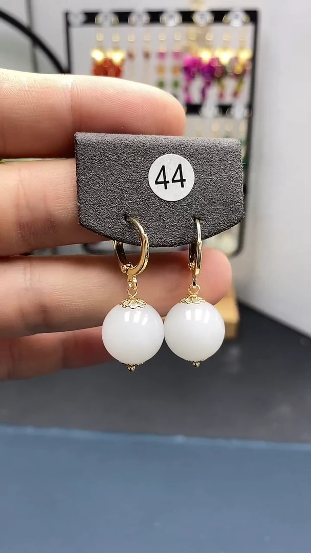 【闪购商品】和田玉耳饰银S925镀金镶嵌尺寸14mm耳扣08