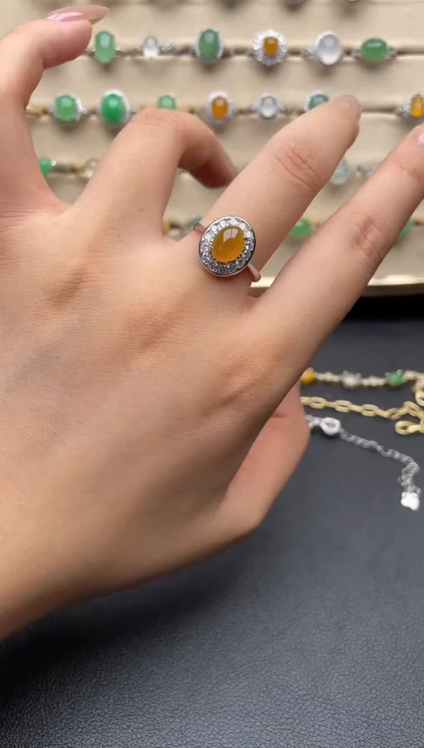 银S925镶嵌戒指翡翠一物一证一礼盒