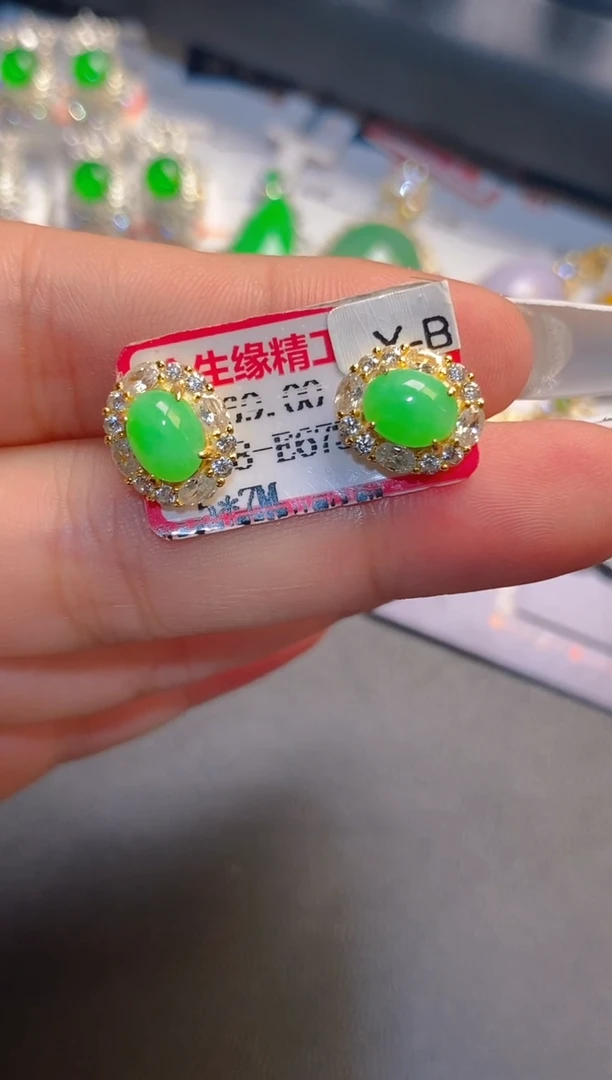 翡翠银S925镶嵌耳饰天然