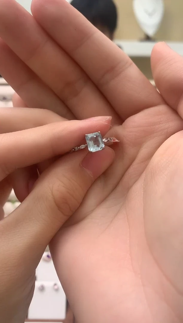 海蓝宝石戒圈银S925镶嵌46-42