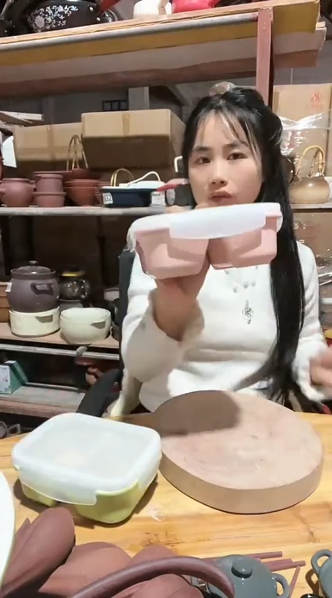 陶瑕疵粉色双格保鲜盒