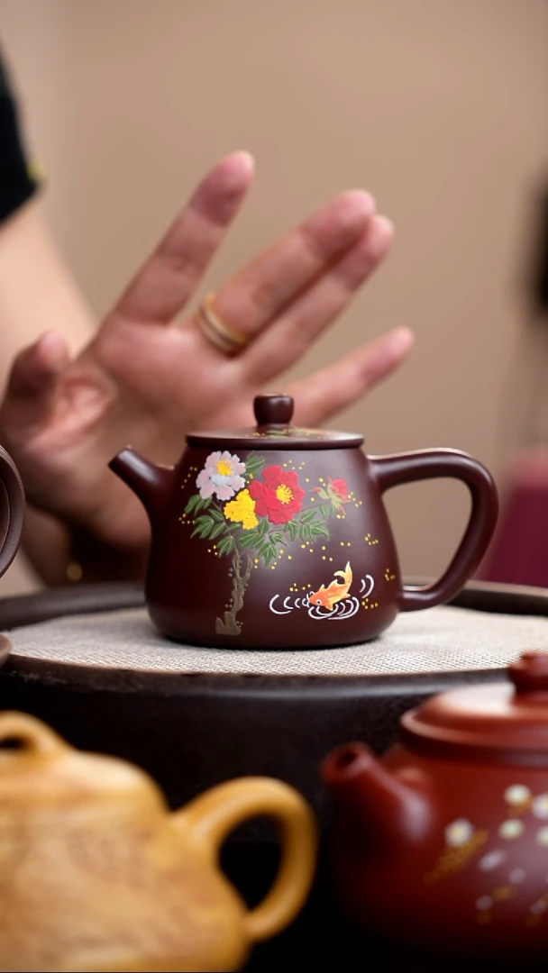 茶壶紫砂紫脂泥高石瓢泥绘花