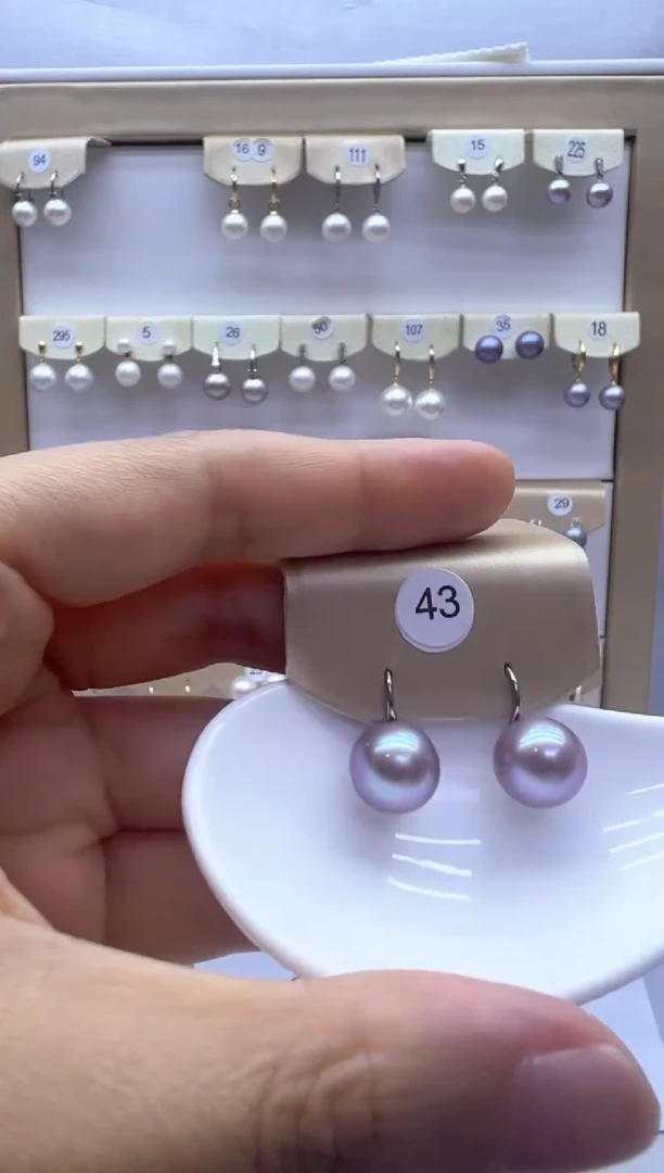 银S925镶嵌淡水珍珠耳饰43