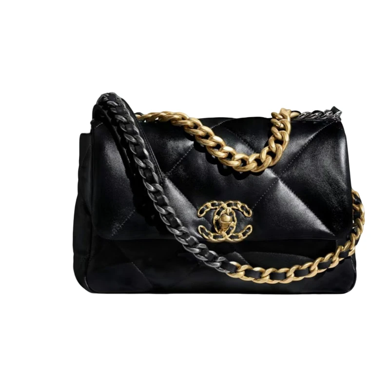 99新 Chanel/香奈儿 19Bag黑金小号/中号链条包28开 原盒