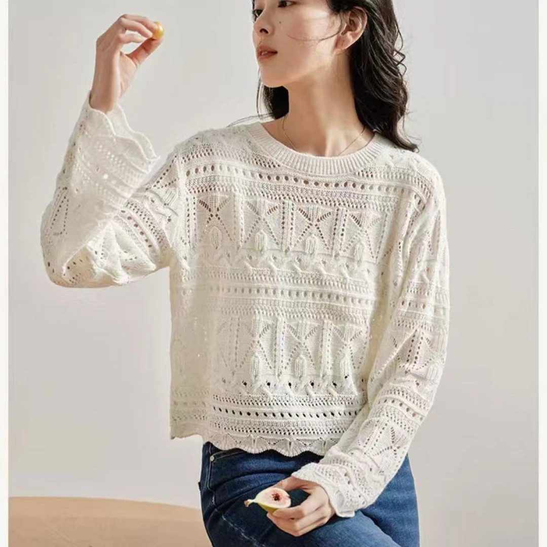 马克华菲女装秋季百搭短款纯色时尚圆领长袖针织衫FW25H567 qq