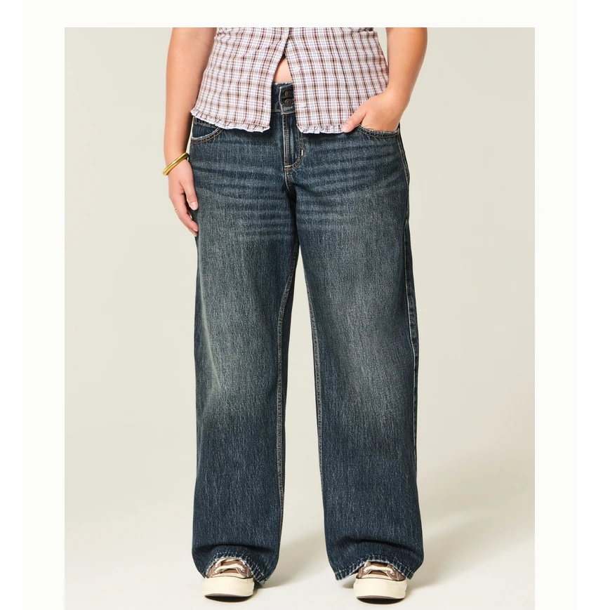 Hollister25秋冬新款baggy风Y2K辣妹低腰牛仔裤女装KI355-5826