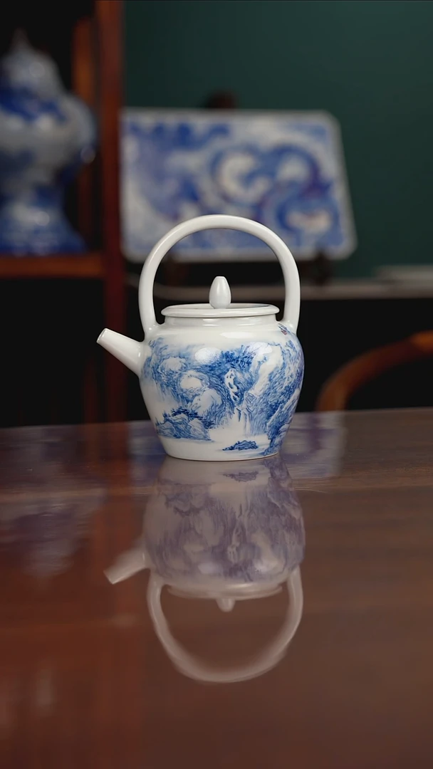 晓月柴窑 山水提梁壶