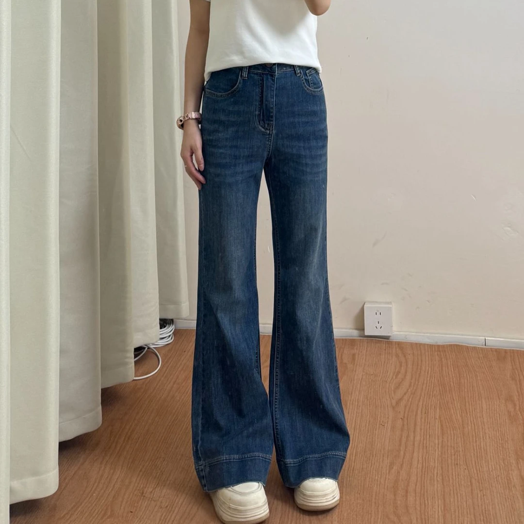 【宽松慵懒】直筒微喇牛仔裤女小个子夏季薄款弹力显高显瘦喇叭裤