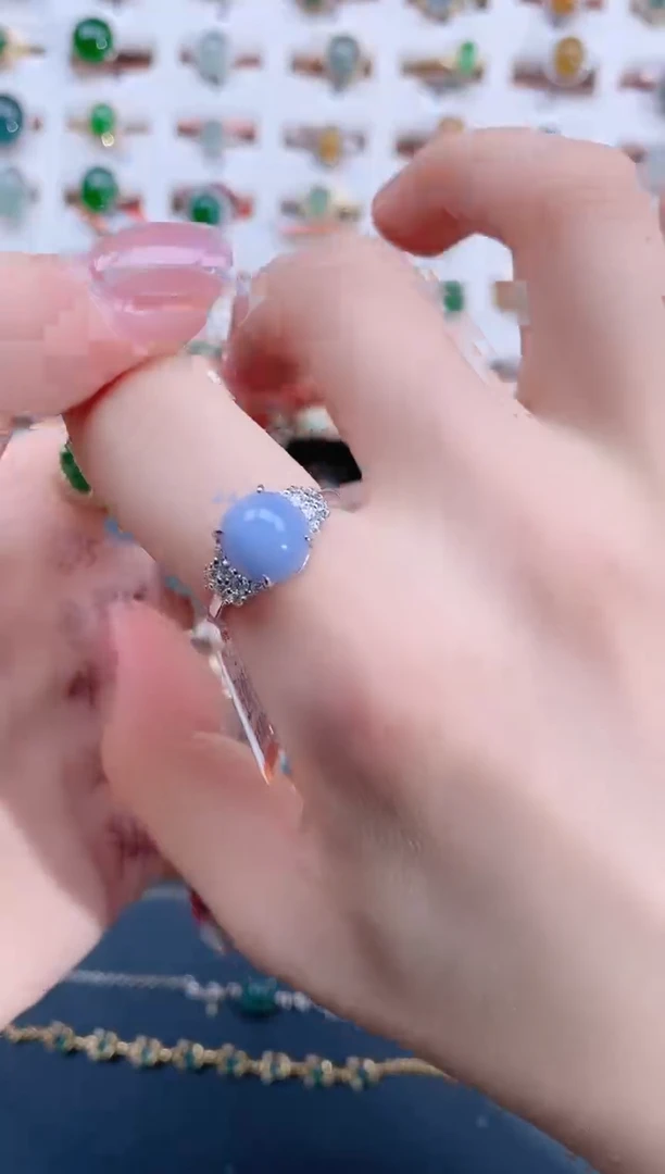 翡翠戒指银S925镶嵌天然翡翠