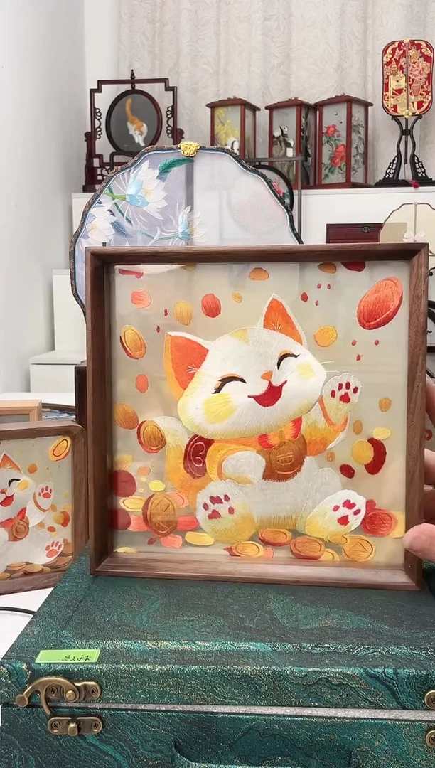 扇子苏绣作品手工摆台