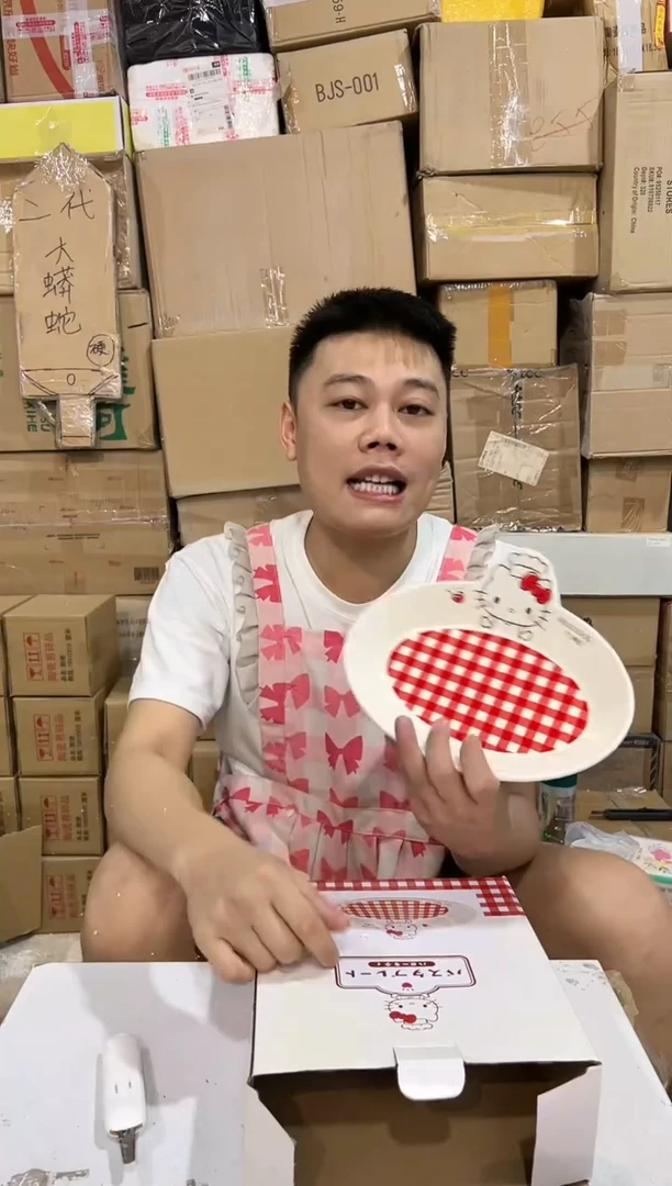 瓷片原盒kt猫红格子餐盘