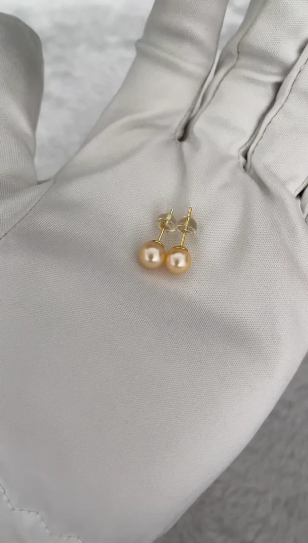 银S925镶嵌耳钉海水珍珠AK羽皇金素钉6.5-7mm