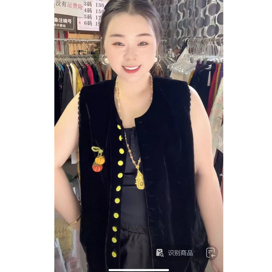 （美婷）大码小南瓜四季通用薄款丝绒马夹秋季民族风宽松型