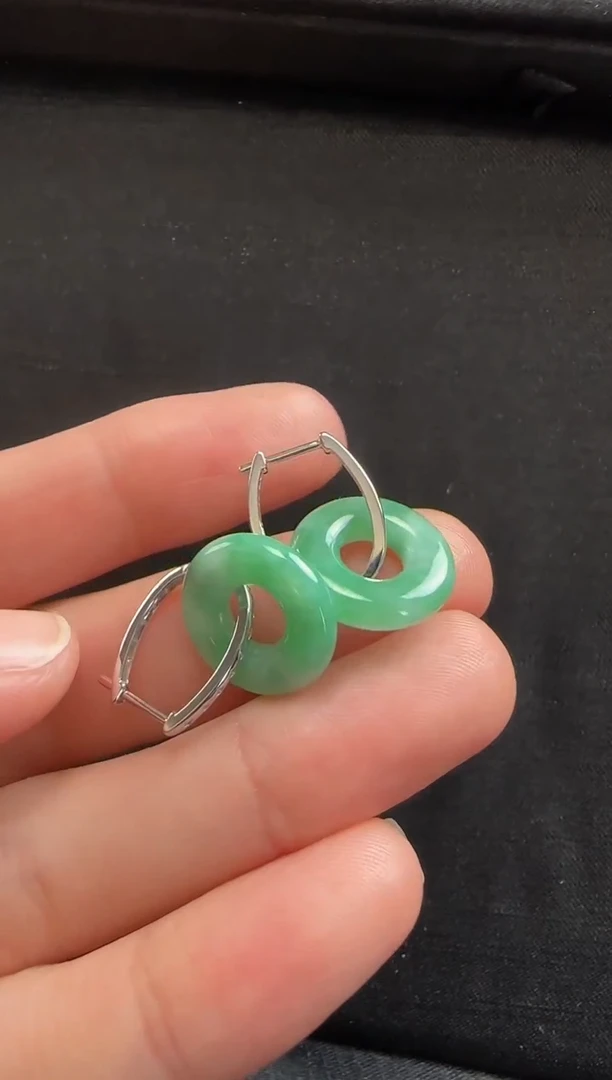 【闪购商品】翡翠耳饰18K金镶嵌153甜甜圈一对