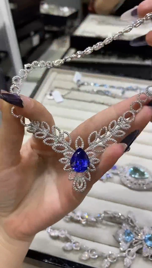 银S925镶嵌项链定制坦桑石楚楚珠宝中古甄选不退换