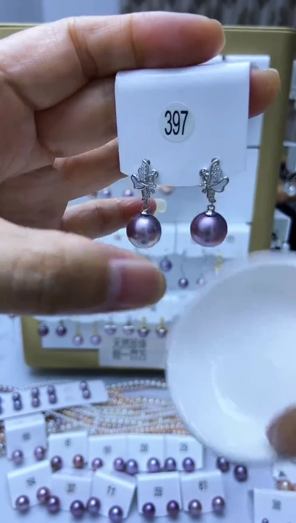 银S925镶嵌耳饰淡水珍珠397