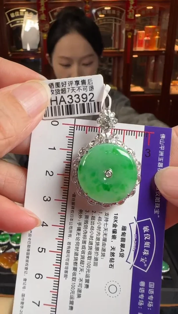 颈饰18K金镶嵌翡翠HA3392绿平安扣