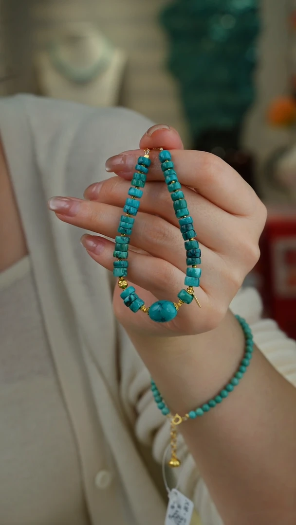 【闪购商品】绿松石手链银S925镀金镶嵌1