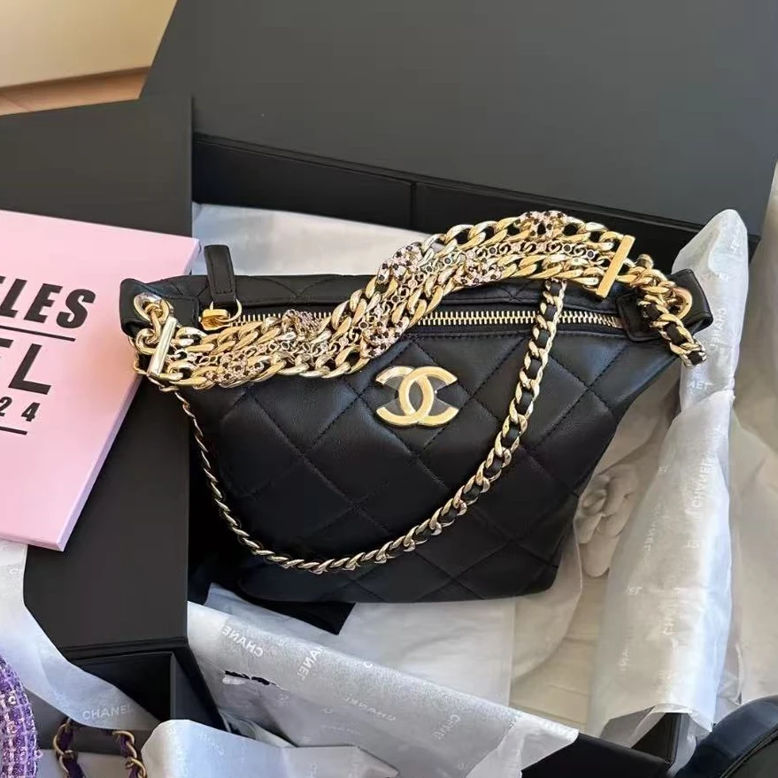 99新 Chanel/香奈儿 24c 水钻手柄 hobo 饭盒包 羊皮