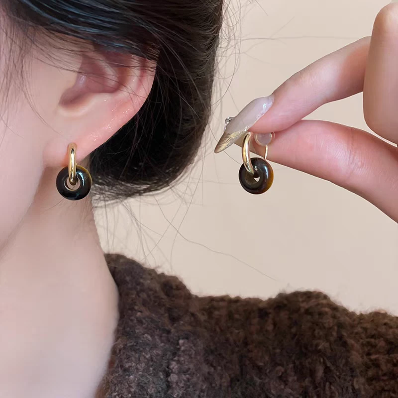 纯铜耳饰 虎眼石无耳洞耳夹女轻奢气质耳饰小众高级感秋冬耳环