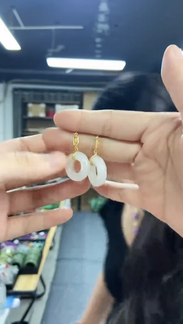 和田玉（白玉）银S925镶嵌耳饰闪购链接多样性发其一颜色微差