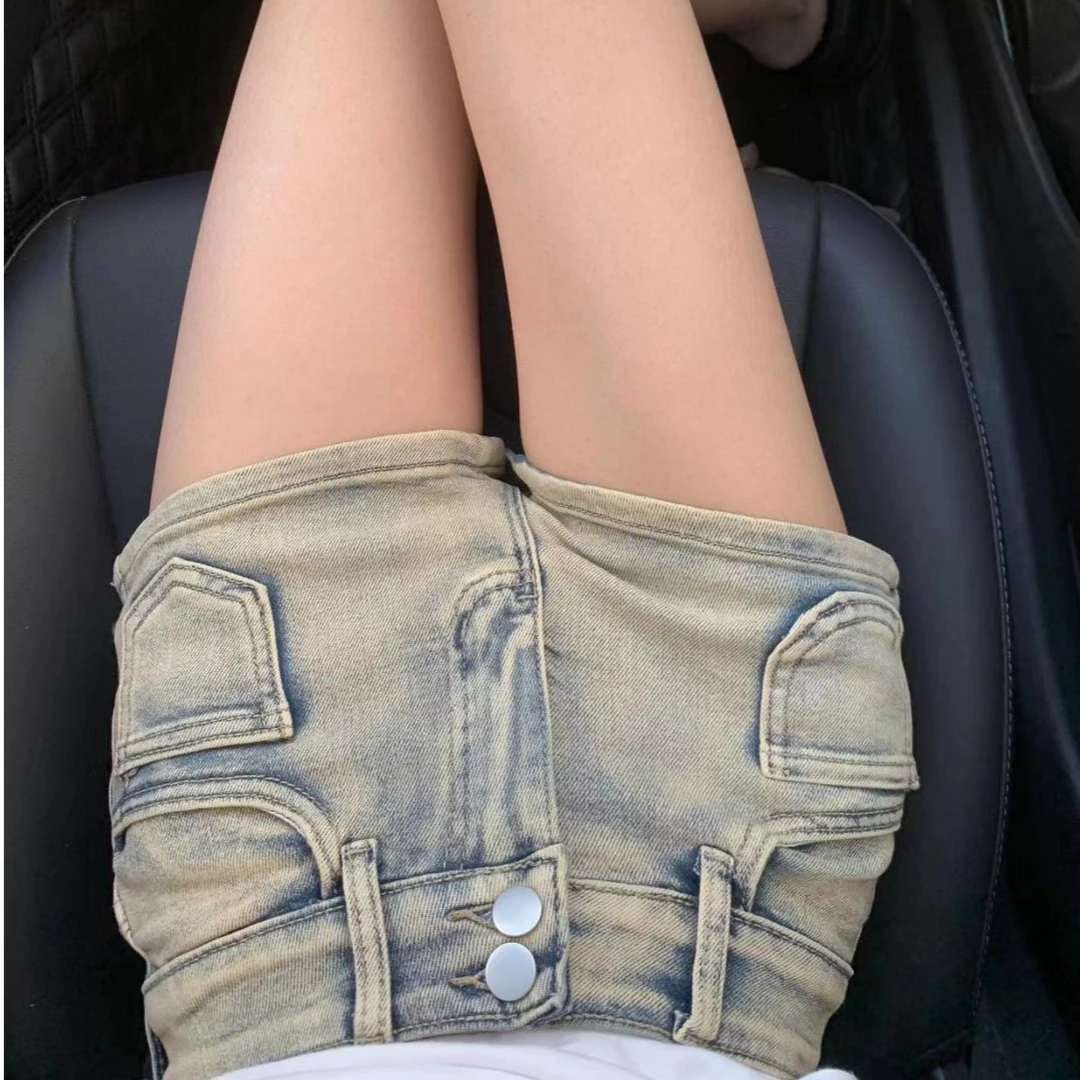 复古美式辣妹低腰牛仔超短裤女夏季新款显瘦弹力紧身包臀直热裤子