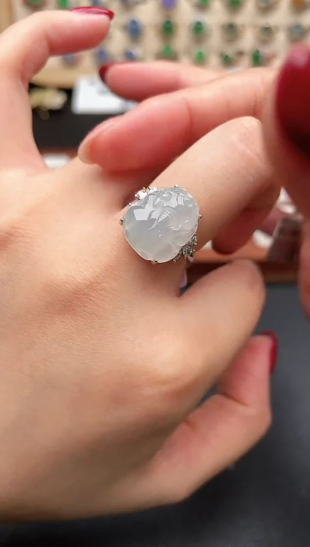 银S925镶嵌戒指翡翠一物一证一礼盒