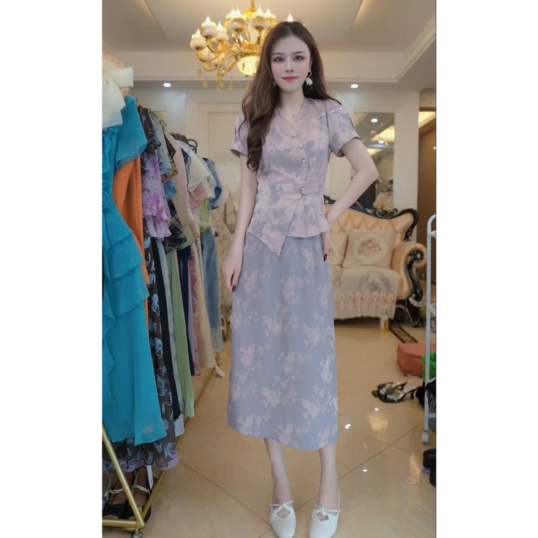 （赠送运费险）显瘦小衫上衣半身裙两件套裙女夏季新款妈妈A5216