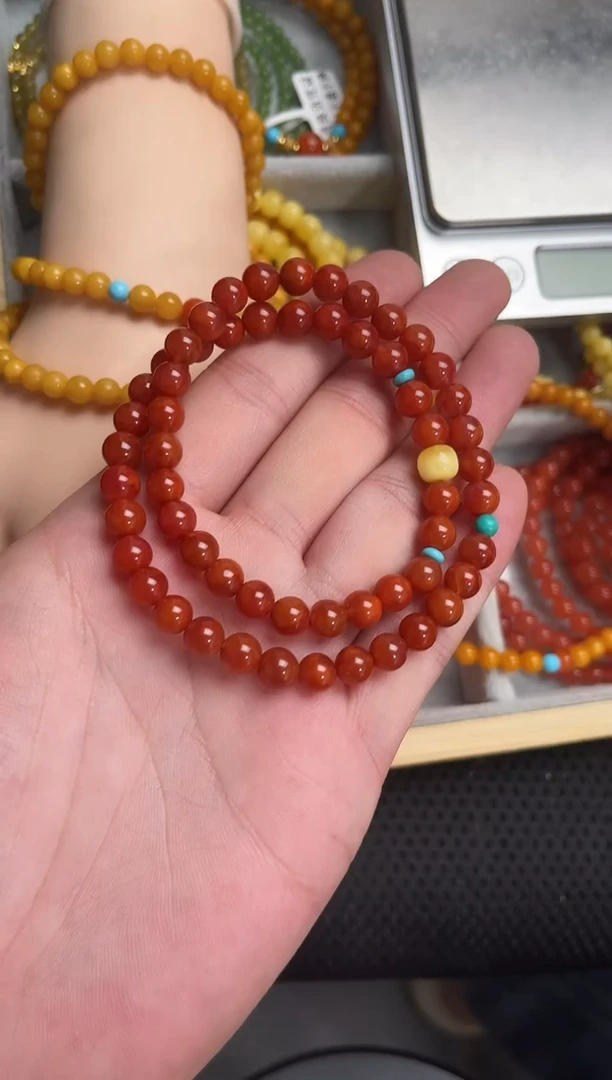 手串未镶嵌南红玛瑙火焰红双圈手串QF-B79（多样性发一）