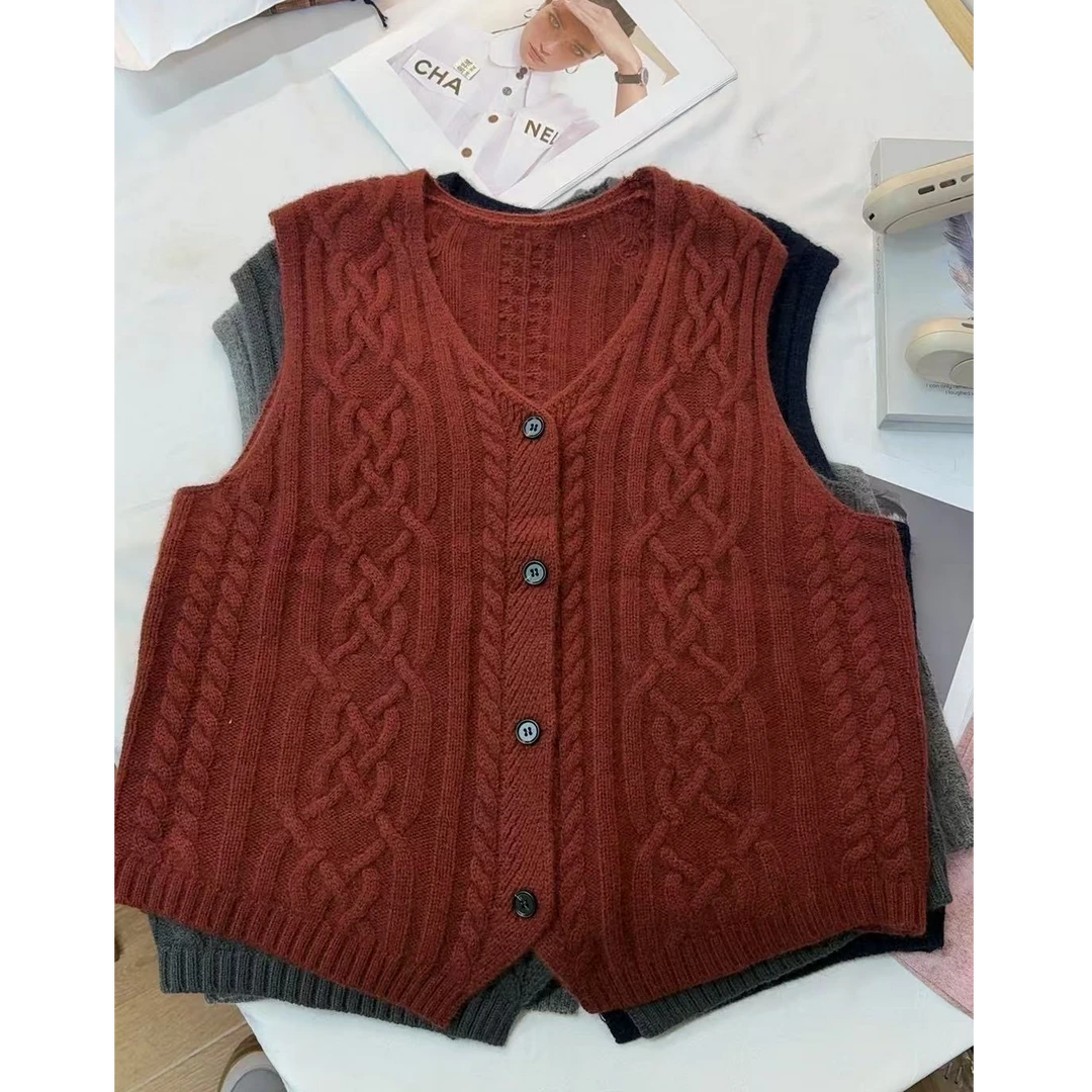 【芊荨精选】2025新款百搭提花气质无袖马甲单排扣针织开衫S697#