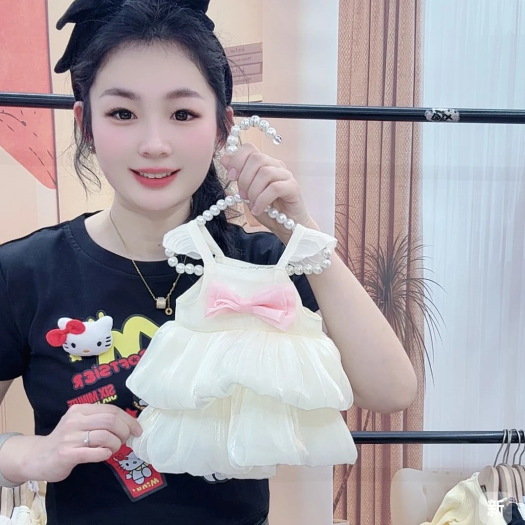 新款夏季蝴蝶结公主蓬蓬裙满月周岁包屁裙白色女童百搭