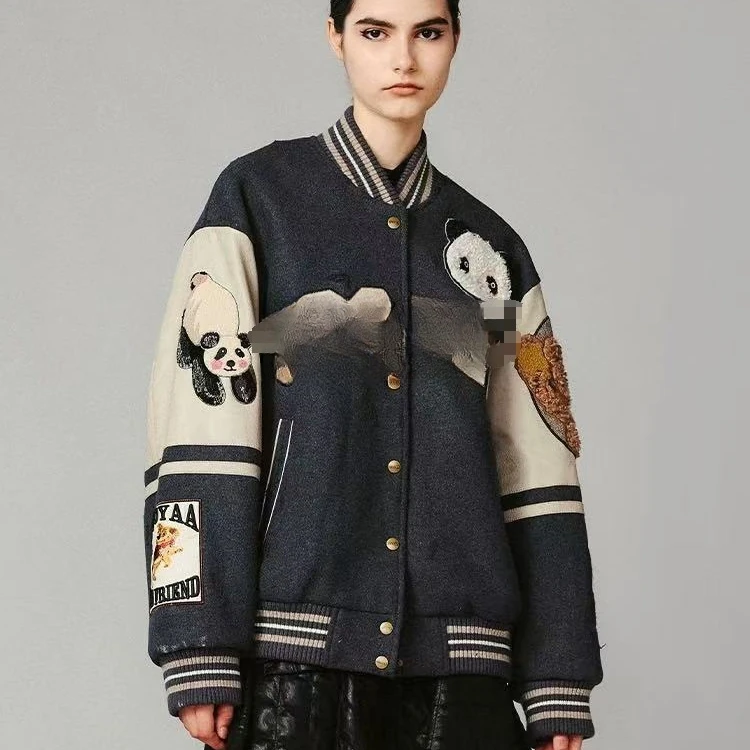 乌2025季新款立体萌宠复古棒球夹克外套