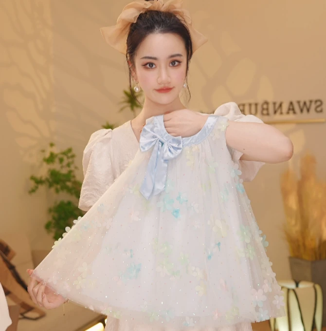 【Y.d9371】25夏季新款女童无袖蝴蝶结网纱蓬蓬纱女宝气质背心裙