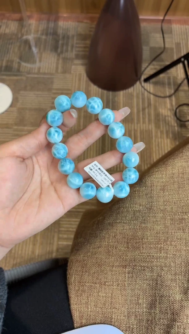 未镶嵌针钠钙石（海纹石）手串毕业级别海纹石14m+