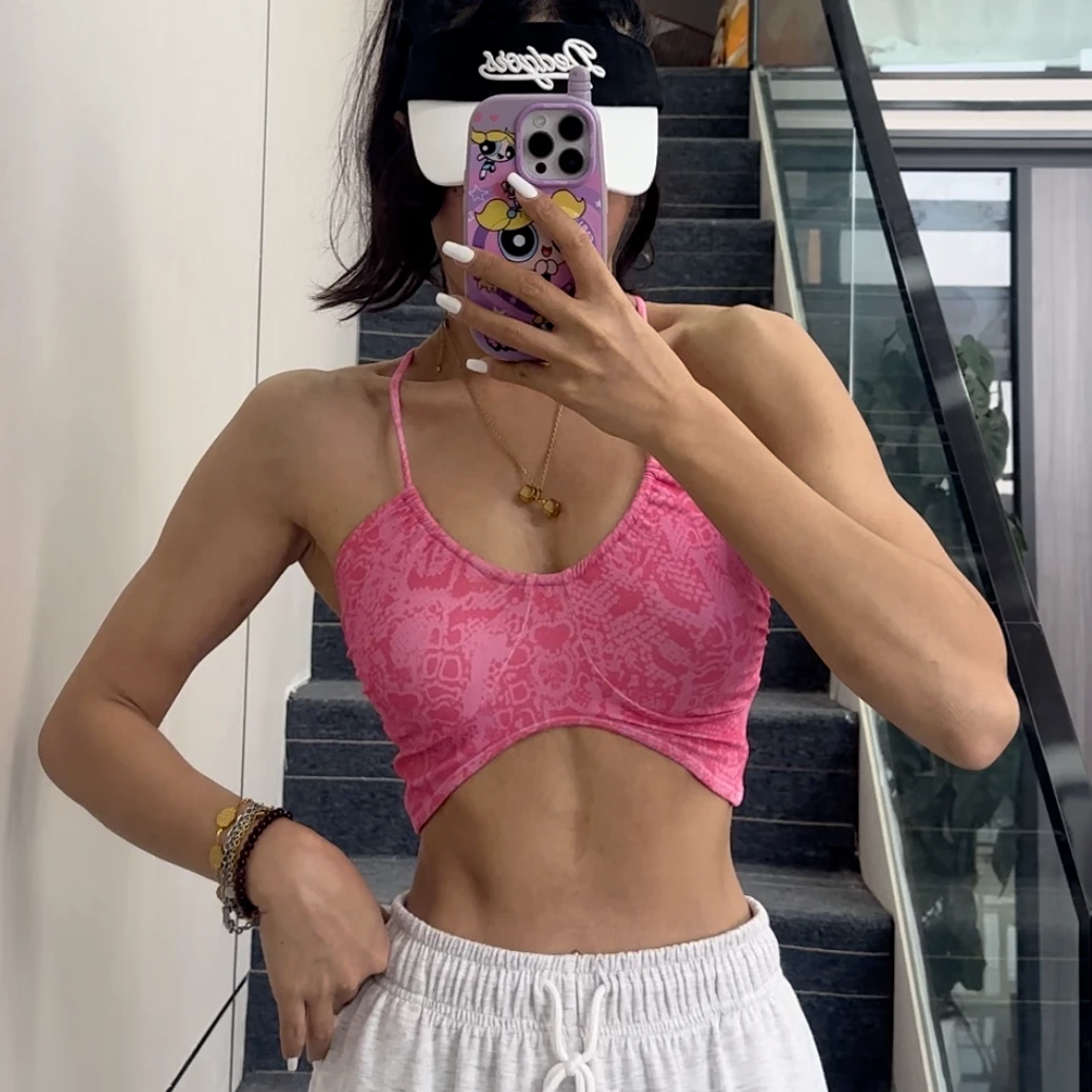 ALJS一体式细带内搭运动内衣女士瑜伽美背外穿时尚印花健身衣