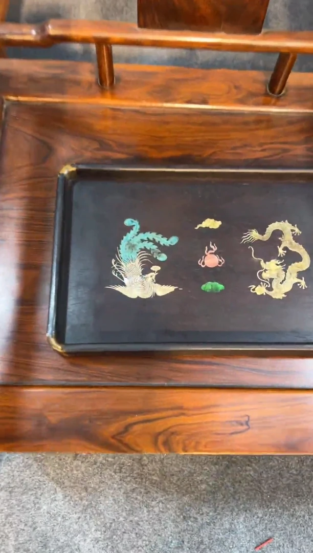 木木头款紫檀龙凤呈祥茶盘128