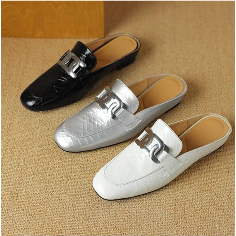 李大龙-牛皮2公分/春季新款简约风粗跟包头拖鞋舒适女鞋275