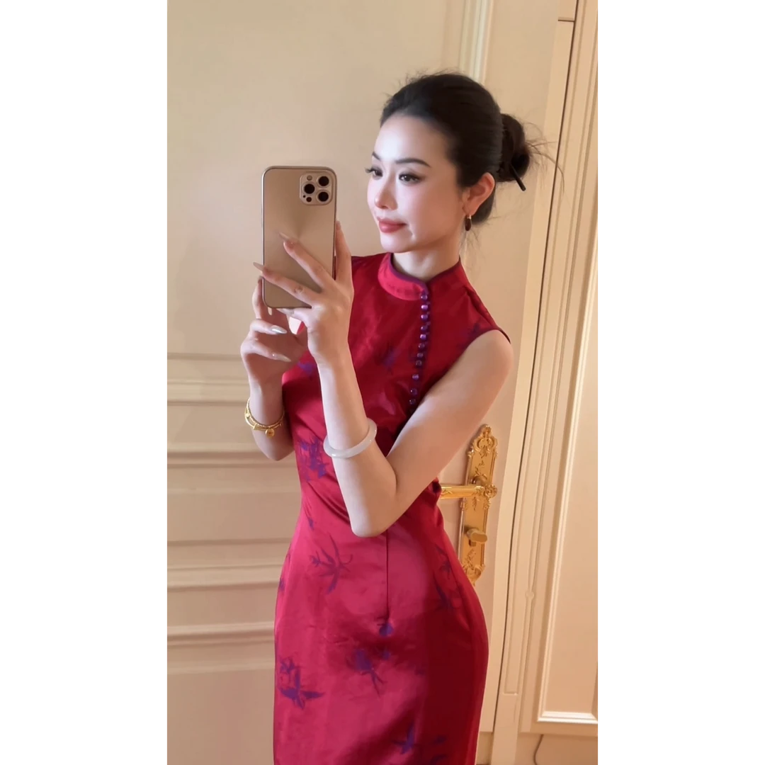 裁一2025新品提花红色旗袍连衣裙25-28