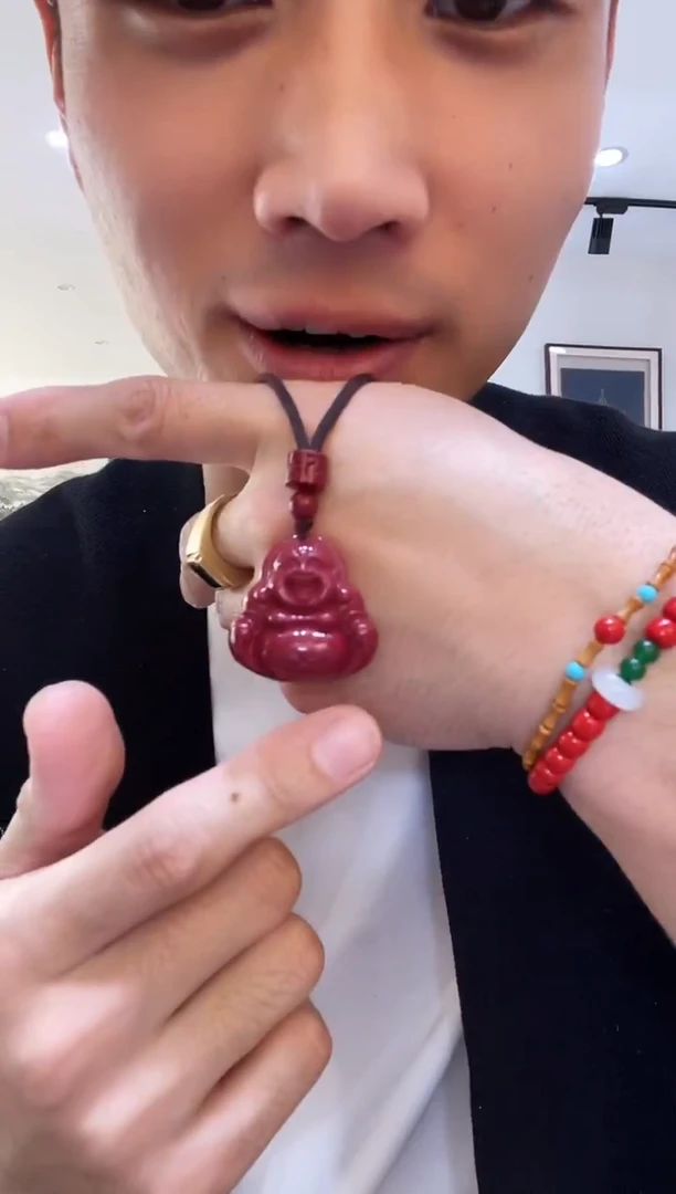 天然辰砂弥勒佛吊坠