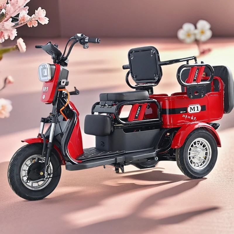 新款带儿童座休闲电动三轮车适合成人代步接送孩子老年代步车家用