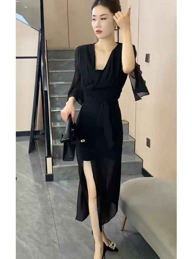 2025黑色气质纯欲风法式时尚套装女装不规则套装