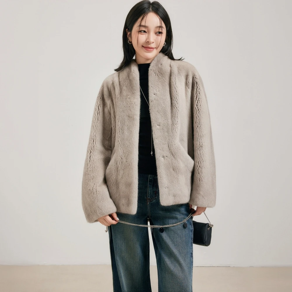 Kopenhagen✖大喜 进口貂皮皮草女水貂松弛显瘦蝙蝠袖廓形整貂外套
