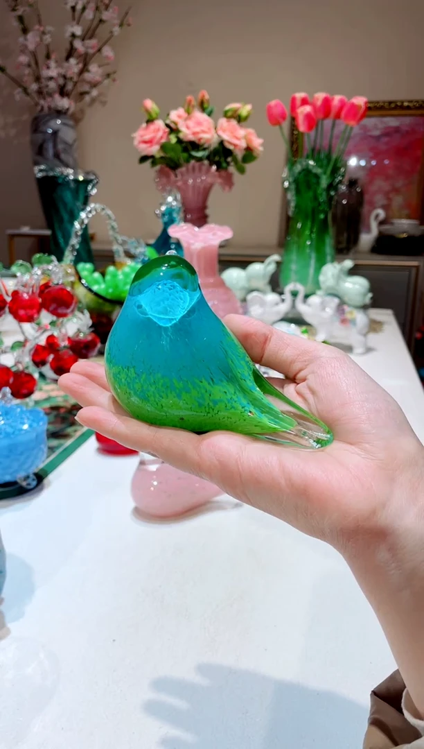 【闪购商品】琉璃手工艺品蓝绿小鸟