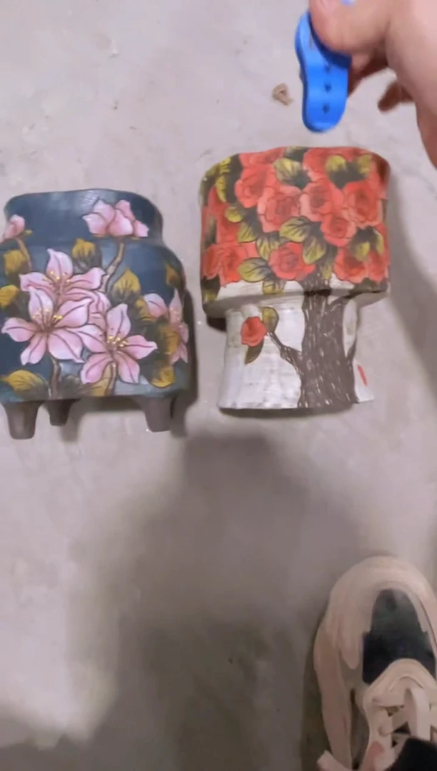 摆件C**装128陶花岛花盆罐—手工痕迹默认，大小会有1-2公分误差