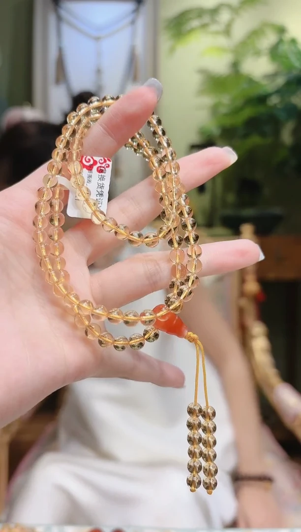 【闪购商品】水晶项链未镶嵌南红三通黄水晶项链108