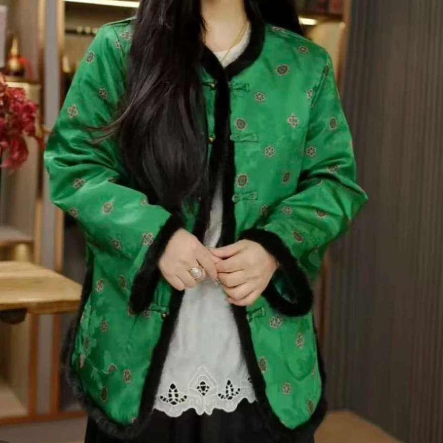 【青红花】厚款宽松型民族风女棉服印花复古青红花上衣0787