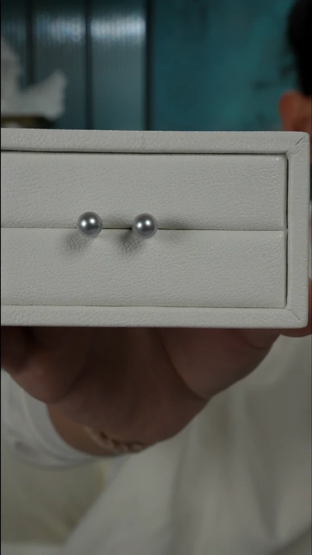 银S925镶嵌耳钉海水珍珠AK真多麻素钉7-7.5mm